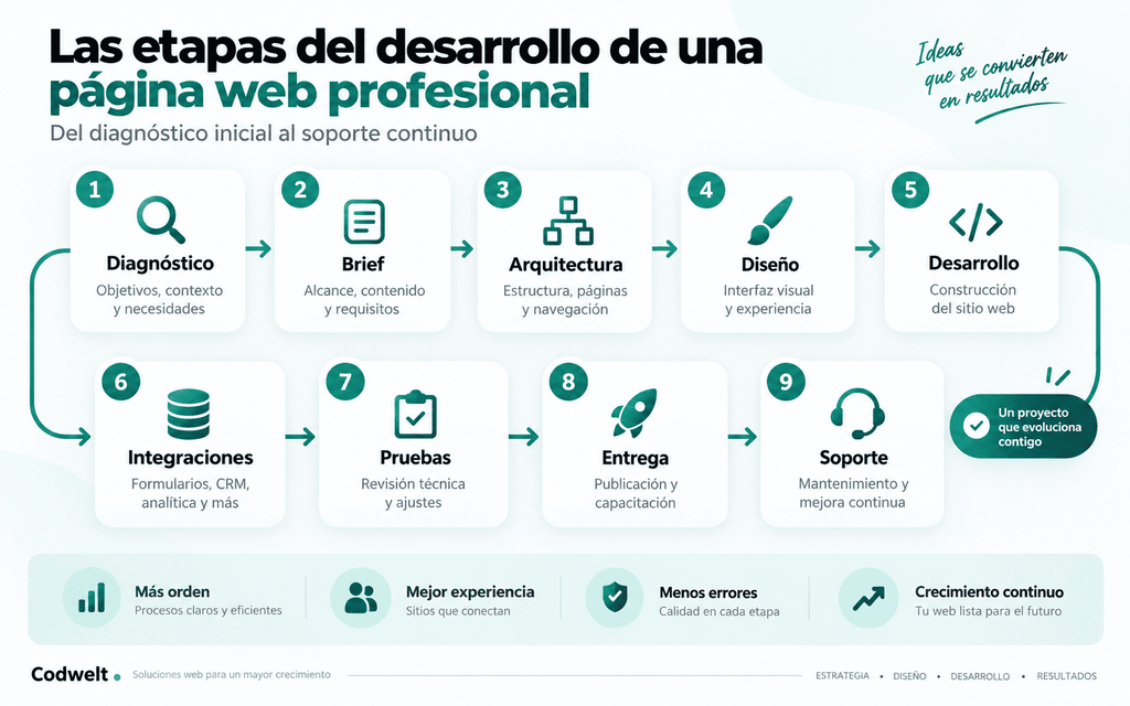 Desarrollo de páginas web: 9 etapas esenciales del proceso profesional y soporte postventa 1 Desarrollo De Páginas Web
